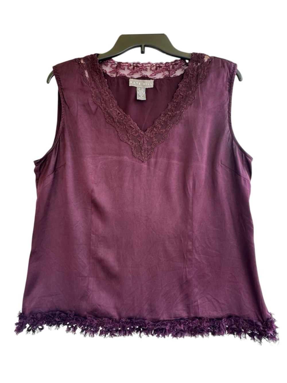 Kate Hill Plum 100% Silk Lace-Trim Camisole